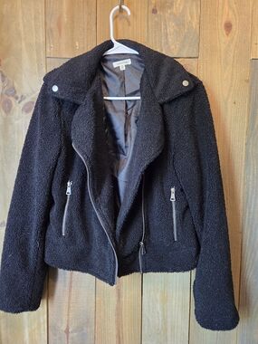 MAX STUDIO- Women's Black Teddy Moto Jacket